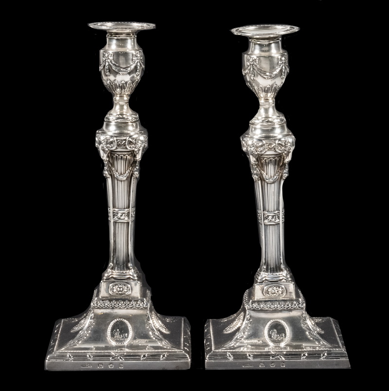 Appraisal: PR GEORGE III SILVER CANDLESTICKS Pair of th c English