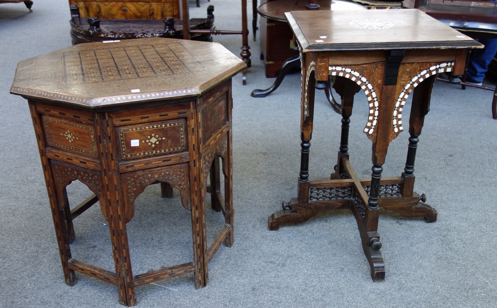 Appraisal: A late th century brass inlaid octagonal occasional table on