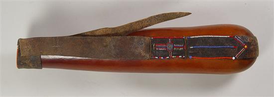 Appraisal: Gourd Quiver with Leather Strap Bead Work Leather and gourd