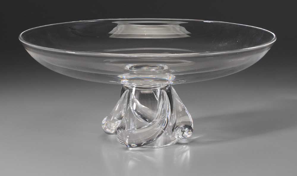 Appraisal: Steuben Footed Bowl clear glass with spiraled base applied elements