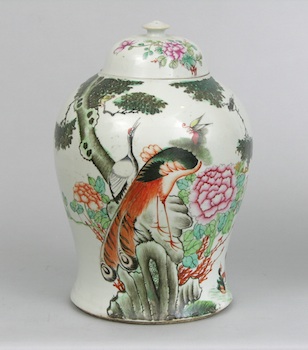 Appraisal: A Chinese Porcelain Temple Jar with Lid A Chinese porcelain