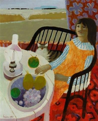 Appraisal: MARY FEDDEN British b Girl and Cat seated at a