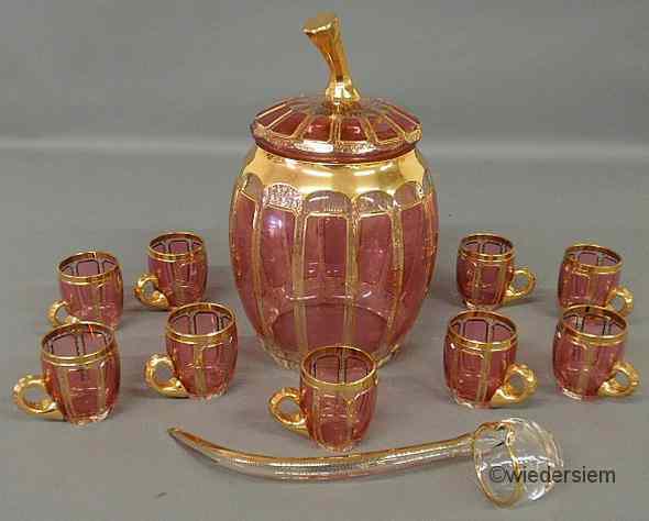 Appraisal: Moser cranberry glass punch set with a bowl ''h nine