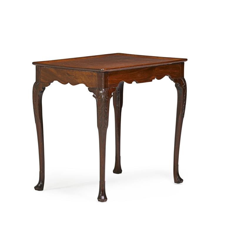 Appraisal: IRISH GEORGE II TEA TABLE Mahogany tray top with scalloped