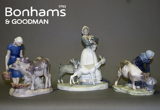 Appraisal: Two Royal Doultan figures of milkmaids together with a Lladro