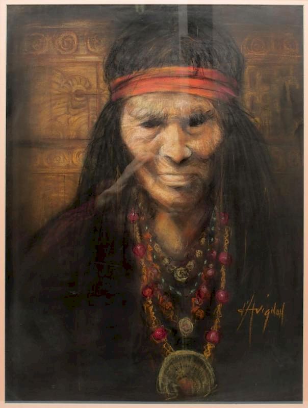 Appraisal: Signed d'Avignon- Native American Indian Pastel Signed d'Avignon a pastel