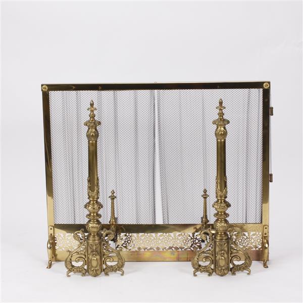 Appraisal: Antique th Century French Gilt Bronze Andirons with brass fireplace