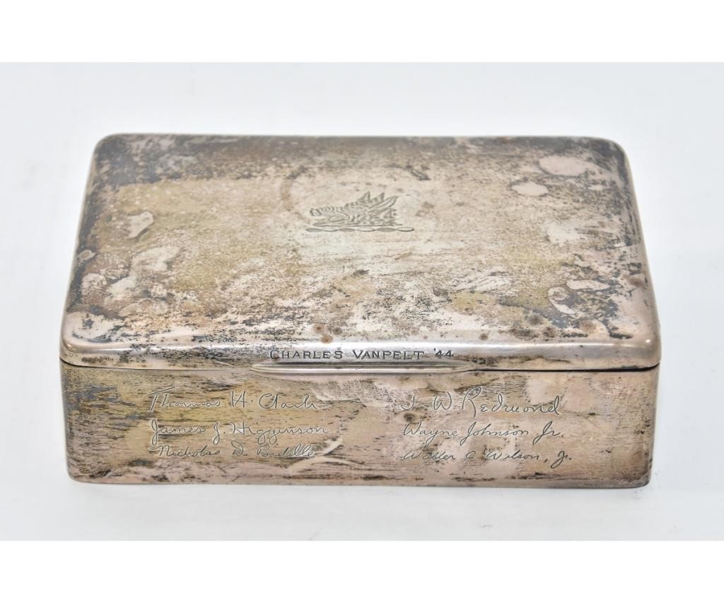 Appraisal: Sterling silver wood lined cigar box inscribed Charles VanPelt '