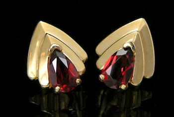 Appraisal: A Pair of Garnet Earrings Set in Gold k yellow