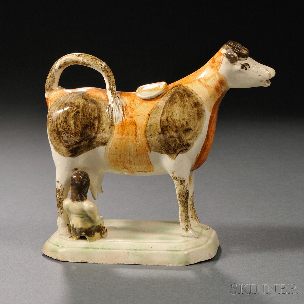 Appraisal: Staffordshire Earthenware Cow Creamer with Milkmaid England late th century