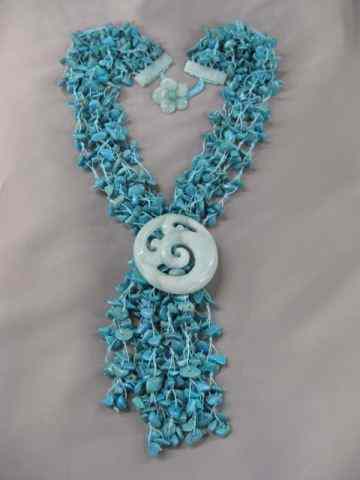 Appraisal: Carved Jade Turquoise Necklace six strands '' long plus ''