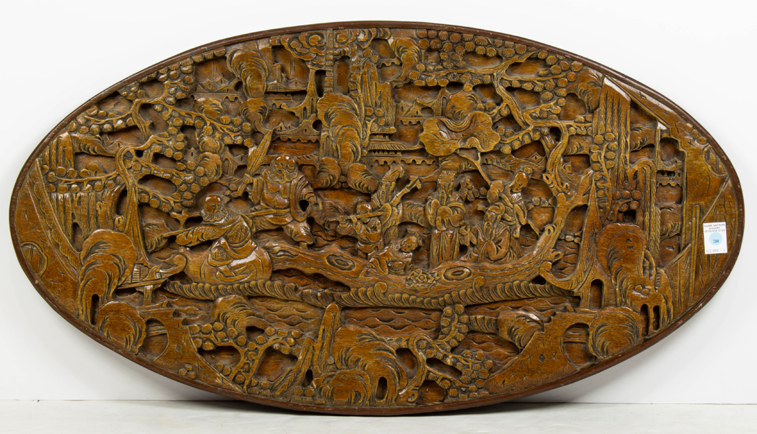 Appraisal: CHINESE WOOD CARVED FIGURAL PANEL Chinese wood carved figural panel