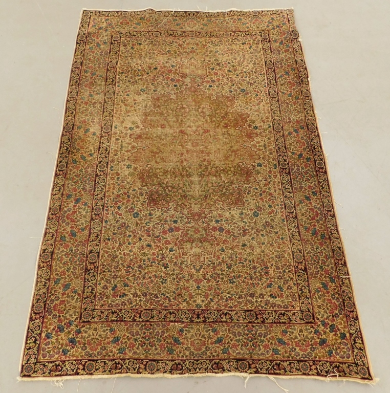 Appraisal: ANTIQUE KERMAN BOTANICAL RUG Middle East Circa Green and red