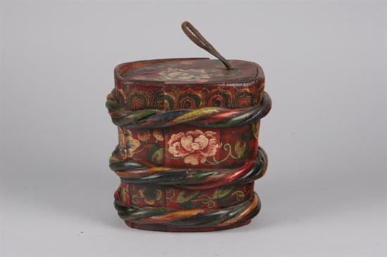 Appraisal: TWO TIBETAN POLYCHROME WOOD BOXES AND COVERS Painted to depict