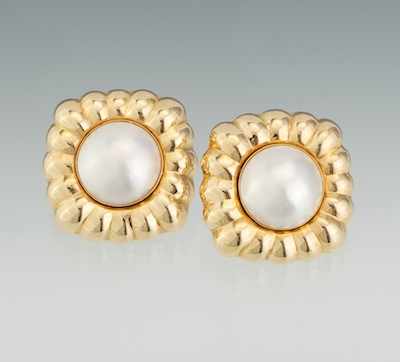 Appraisal: A Pair of Ladies' Mabe Pearl Earrings k yellow gold