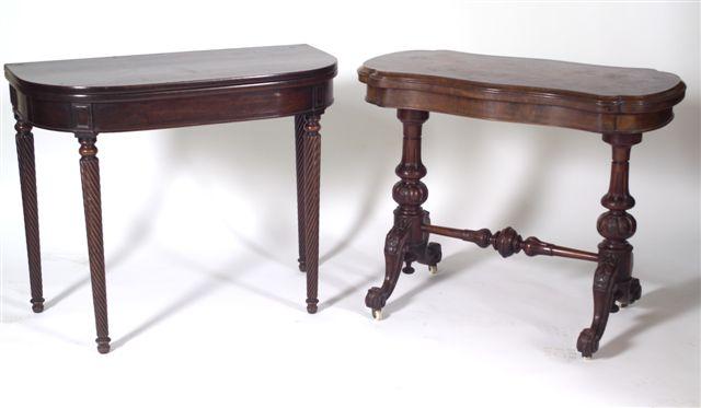 Appraisal: WILLIAM IV MAHOGANY FOLDOVER TEA TABLE the D-shaped top over