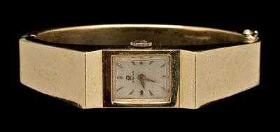 Appraisal: kt yellow gold bangle watch dome crystal case marked Laykin