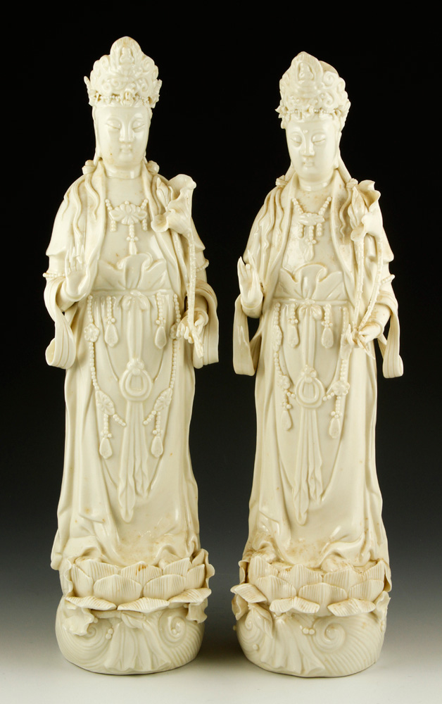 Appraisal: - Pr Chinese Blanc de Chine Figures Pair of Chinese