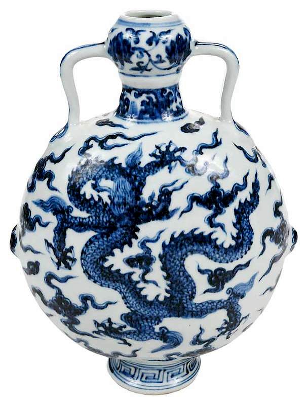 Appraisal: Moon Flask With Five Clawed Dragon Chinese th century underglaze