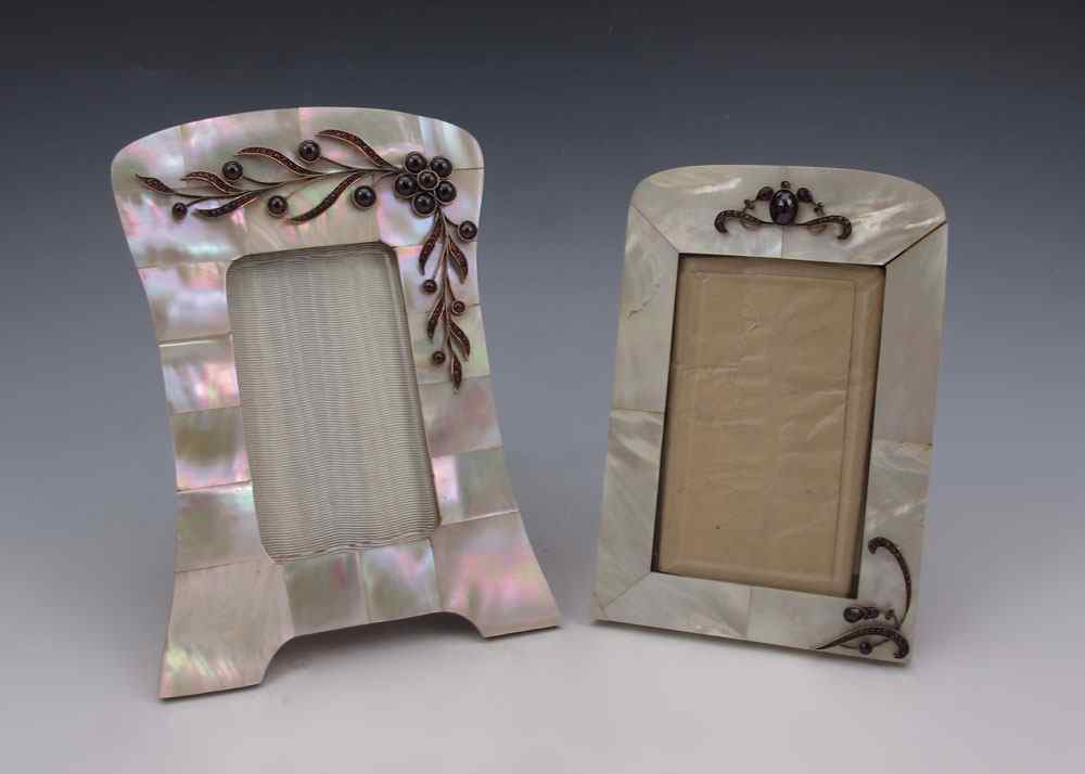 Appraisal: TWO MOTHER OF PEARL GARNET PICTURE FRAMES Ca 's Easel