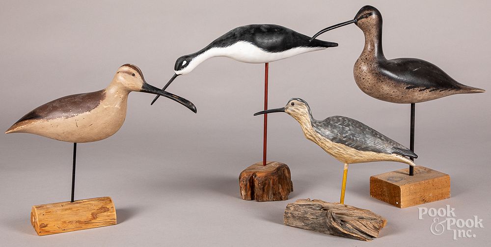 Appraisal: Four carved and painted shorebirds by Herb Daise Four carved