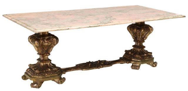 Appraisal: Italian marble-top giltwood coffee table th c having rectangular pink