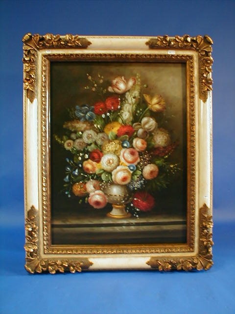 Appraisal: K Haig thC Still life of roses tulips iris and