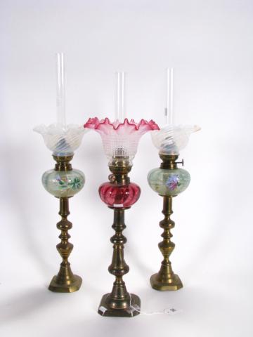 Appraisal: Three Victorian Brass and Glass Oil Lamps including a pair