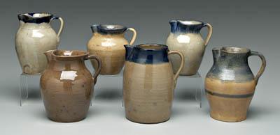 Appraisal: Six Hilton pottery pitchers five with bands of blue decoration