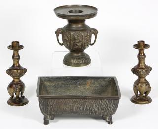 Appraisal: Japanese Bronze Usubata Suiban Cabdle Holders lot of Japanese bronze