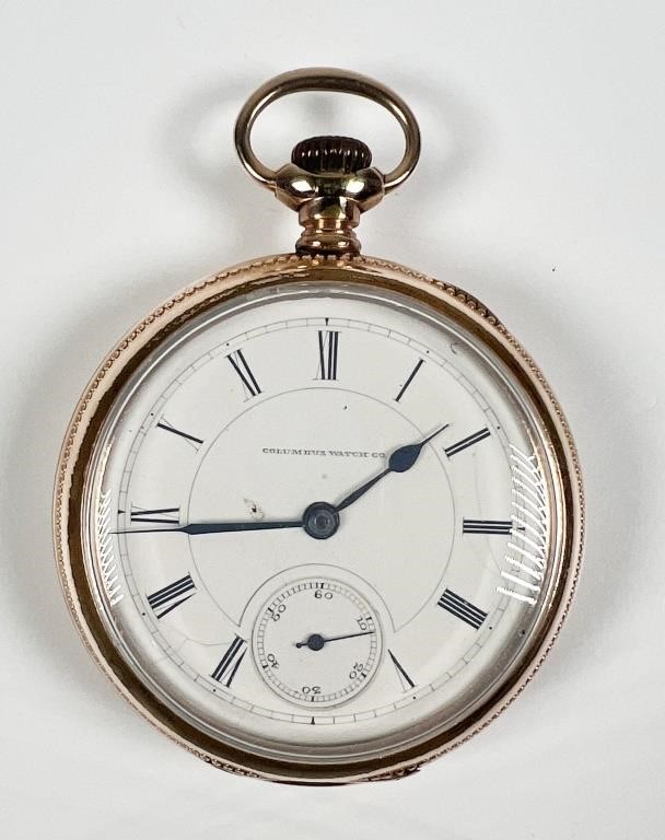 Appraisal: Gold filled hunter case Columbus watch company pocketwatch Watch runs