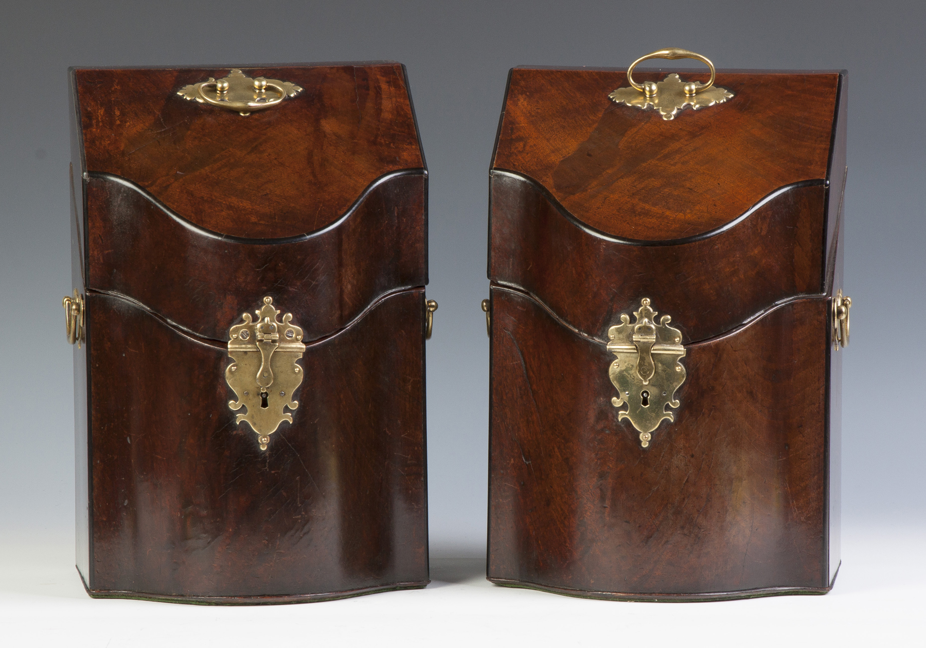 Appraisal: Period George III Ebony Inlaid Figured Mahogany Knife Boxes