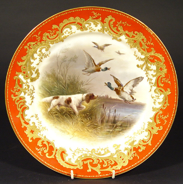 Appraisal: Ernst Wahliss porcelain plate decorated with hunting hounds and mallards