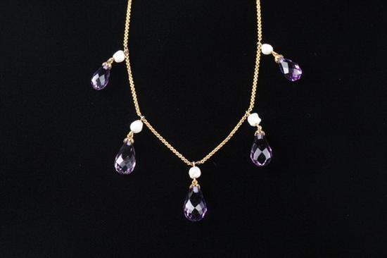 Appraisal: VINTAGE K YELLOW GOLD AMETHYST AND PEARL NECKLACE Center section