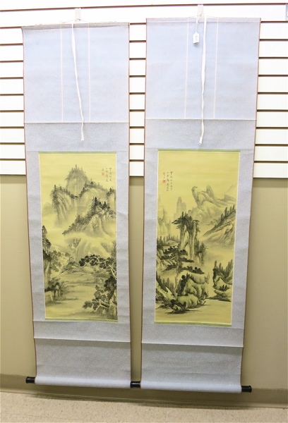 Appraisal: TWO CHINESE LANDSCAPE SCROLLS INK WASH ON SILK th century