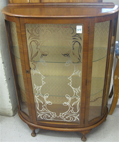 Appraisal: GLASS AND WALNUT CHINA DISPLAY CABINET Queen Anne influence English