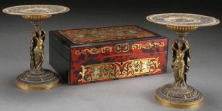 Appraisal: FRENCH BOULLE BOX TAZZA A FRENCH BOULLE INLAID BOX AND