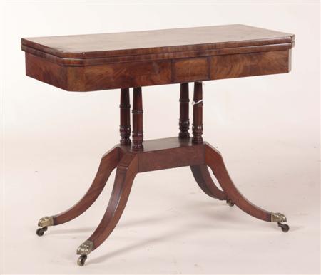 Appraisal: A Regency mahogany card table the hinge top enclosing base