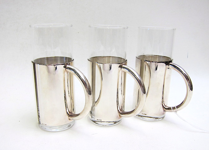 Appraisal: SET OF THREE LINO SABATTINI SILVER PLATE GLASS MUGS silvered