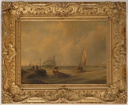 Appraisal: CONTINENTAL SCHOOL HARBOR SCENE WITH FIGURES AND BOATS Oil on