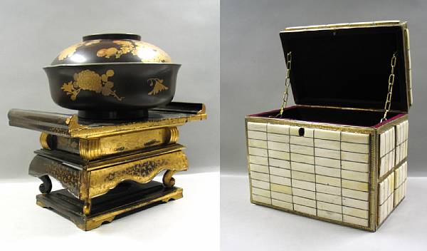 Appraisal: Three Asian decorations including a Japanese black and gilt lacquered