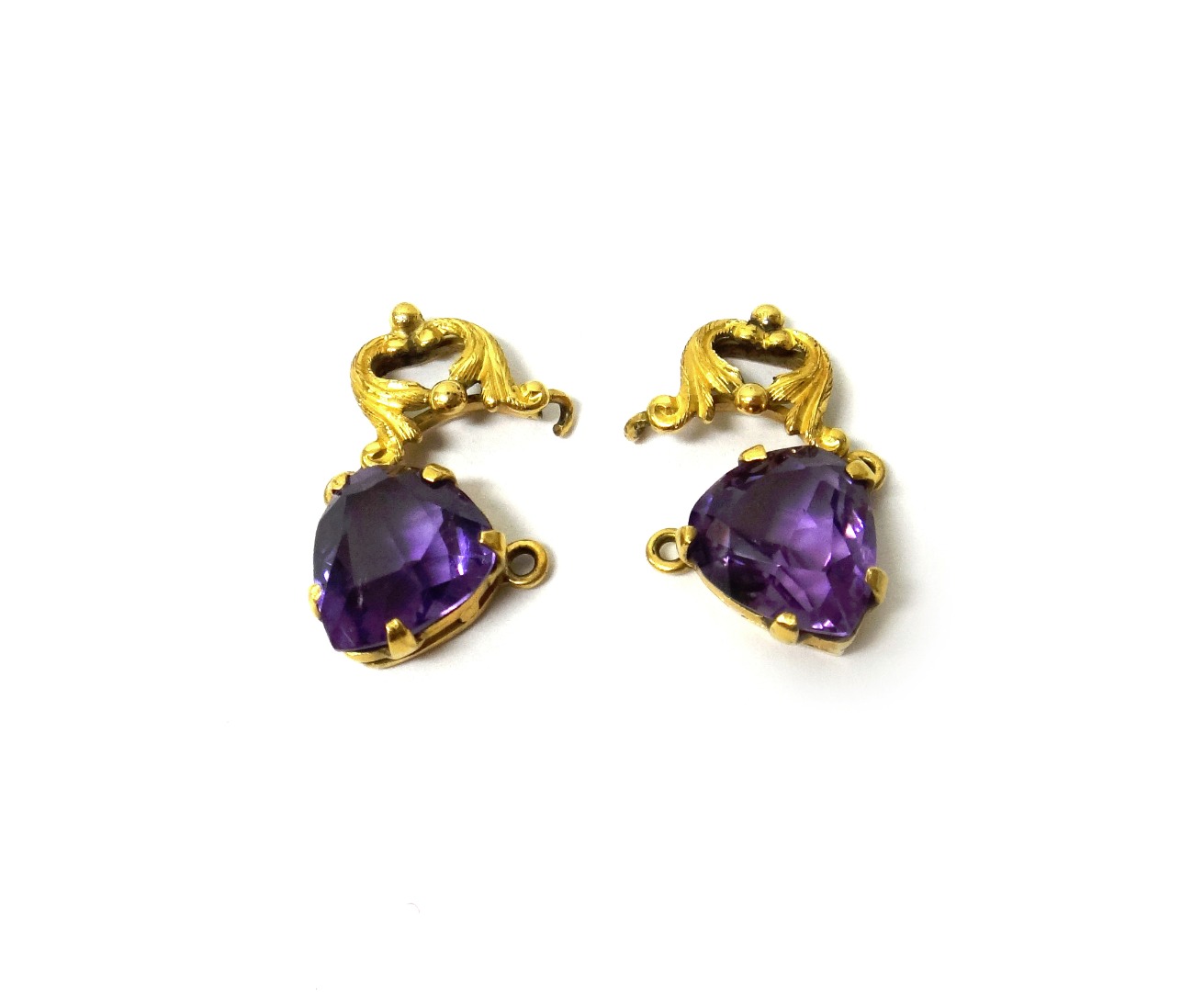 Appraisal: Two sections of gold and amethyst necklace links each claw