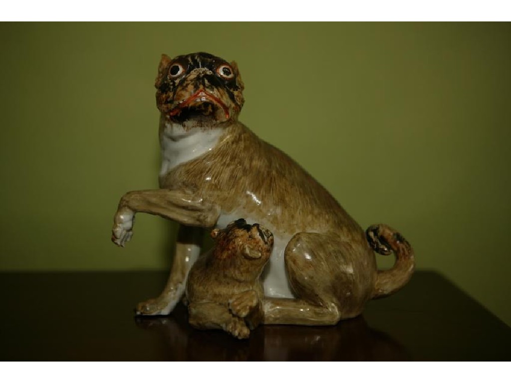 Appraisal: A MEISSEN STYLE FRENCH BULL DOG and puppy after the