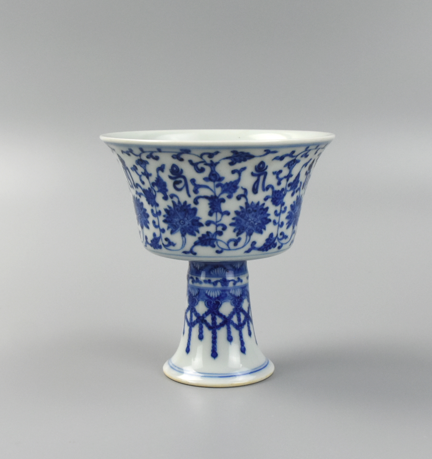 Appraisal: CHINESE BLUE WHITE STEM CUP W QIANLONG MARK Chinese Qianlong