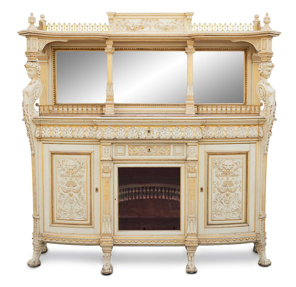 Appraisal: A Fine American Aesthetic Parcel-Gilt and Ivory-Painted Cabinet A Fine