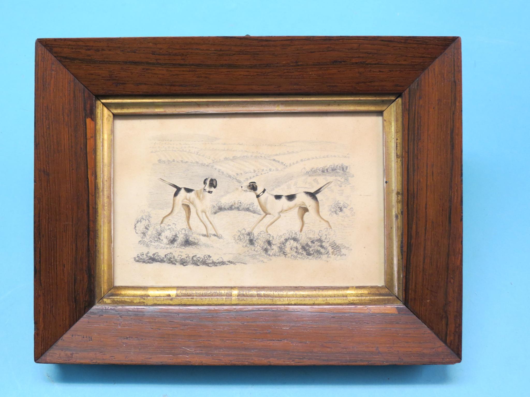 Appraisal: A Victorian rosewood-framed drawing two hounds and other th century