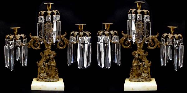 Appraisal: A pair of American brass three-light figural candelabra height in