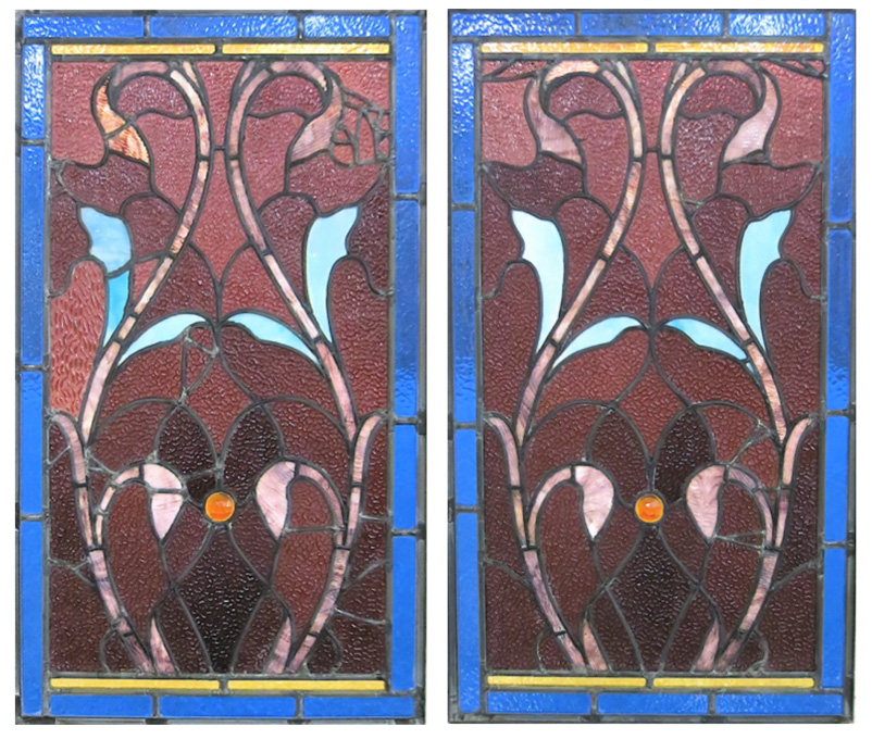 Appraisal: PAIR OF VICTORIAN STAINED AND LEADED GLASS WINDOWS American c