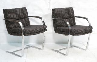 Appraisal: Pr PREVIEW Chrome Frame Arm Lounge Chairs Black fabric with