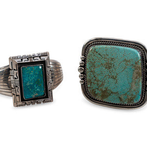 Appraisal: Navajo Sterling Silver and Turquoise Cuff Bracelets second half th